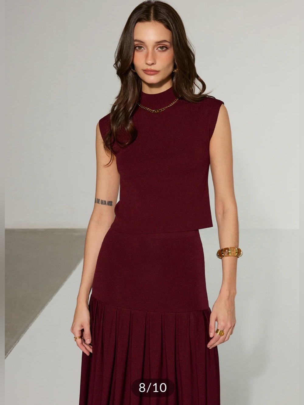Commense Mock Neck Sleeveless Top and Pleated Midi Skirt Set - Picture 3 of 13